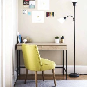 Corner study table with yellow chair